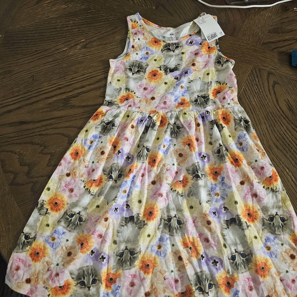 H&M Kids Dress with Floral and Cat Design